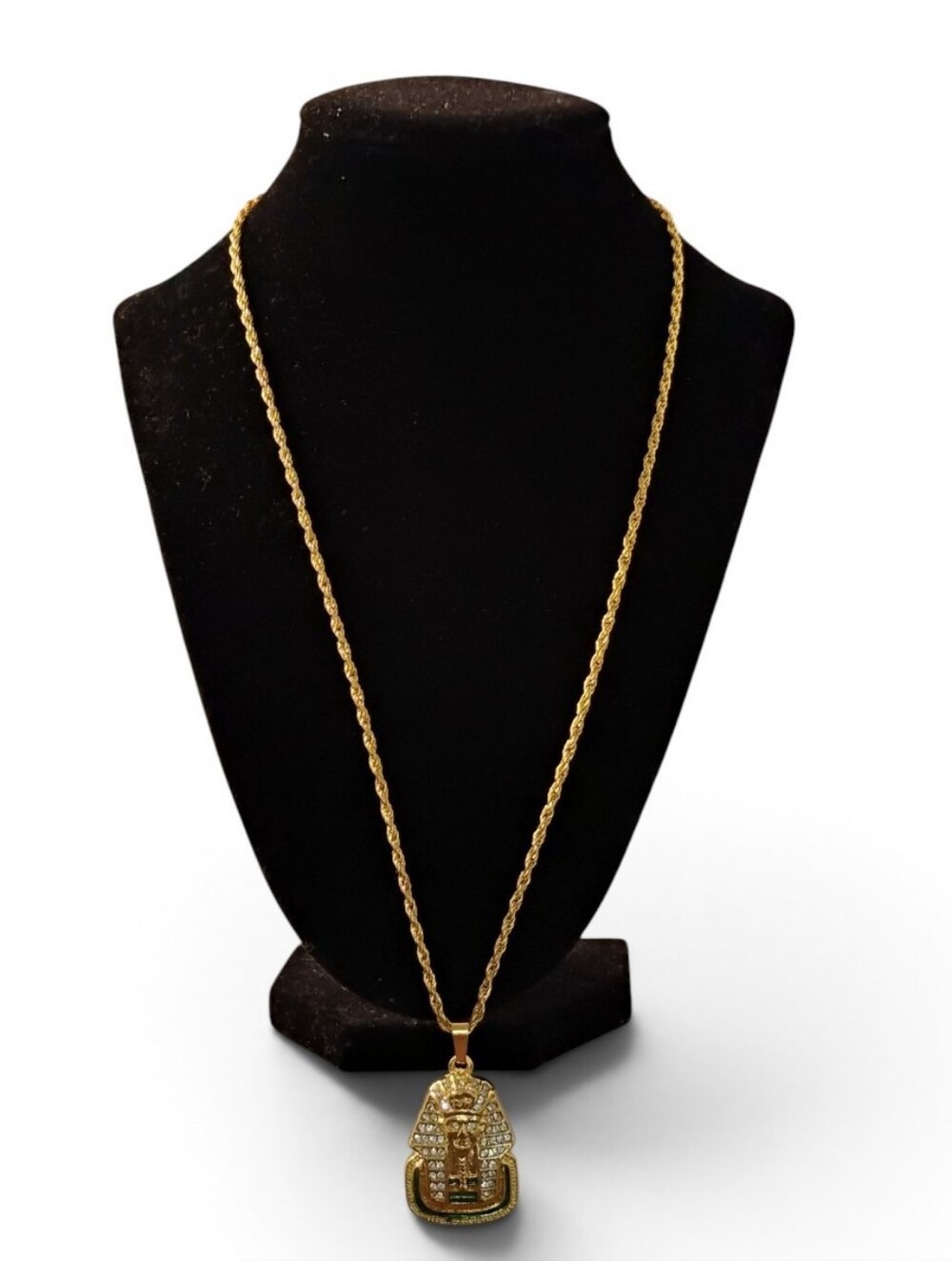 Mens Gold Rope Chain King Tut Pendant